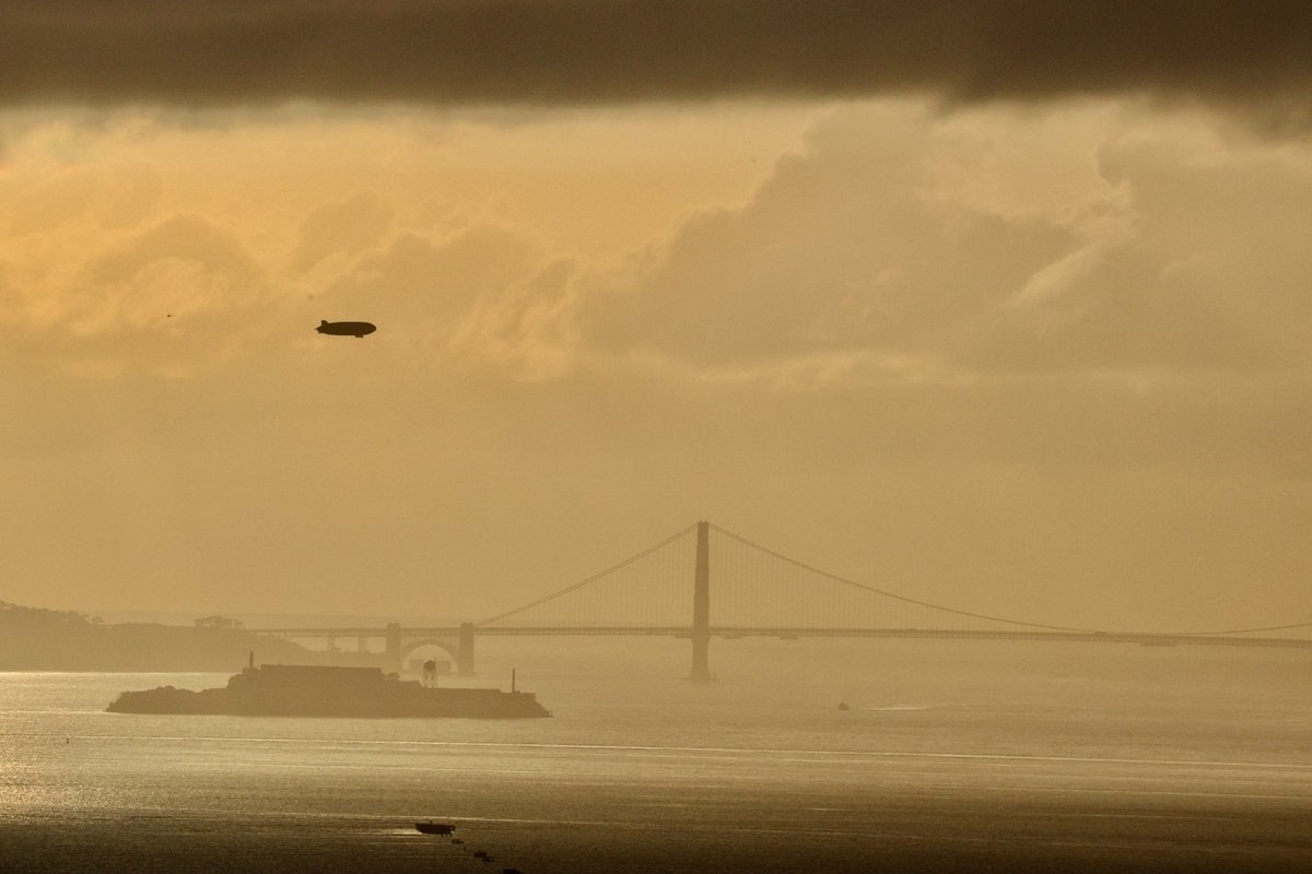 Pathfinder 1 airship flying over the San Francisco Bay